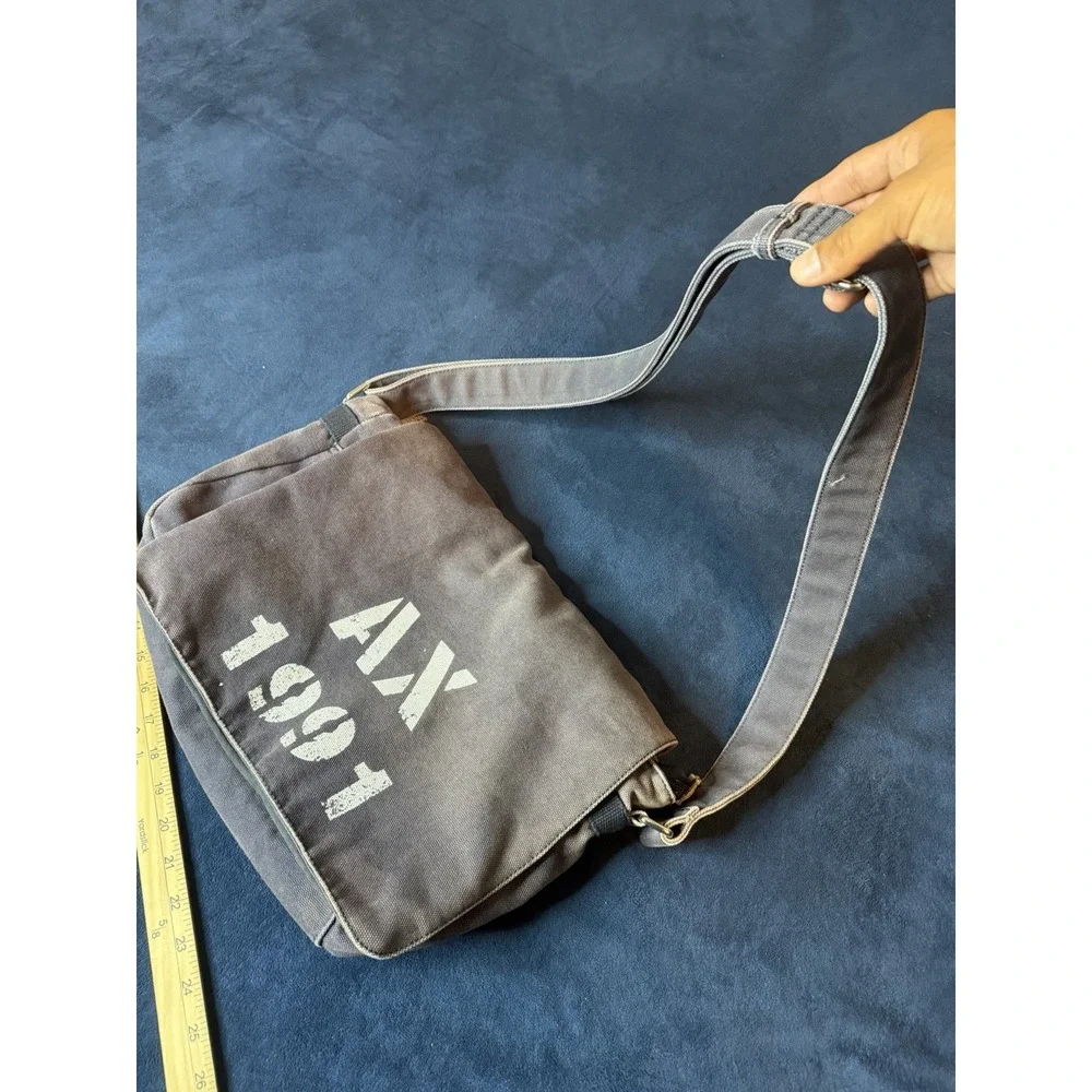 Armani Exchange Canvas Messenger Bag Navy Blue Faded 90s Y2K AX 1991 Vintage